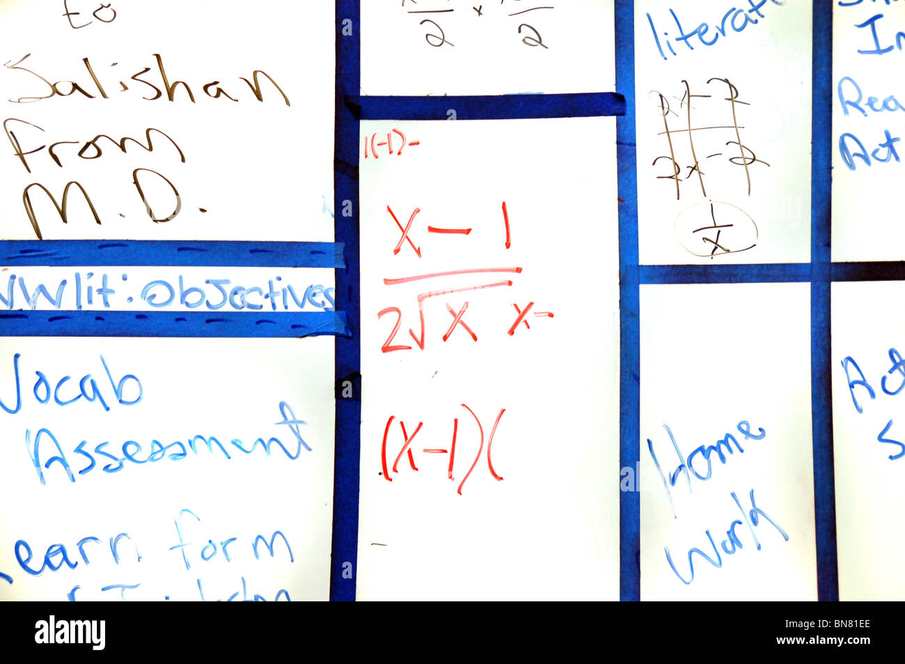 White board with random school things written on it Stock Photo - Alamy