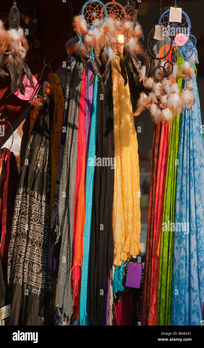 Native American 'Dream catchers' and Shawls for sale at a stall at the Tollwood festival in Munich Stock Photo