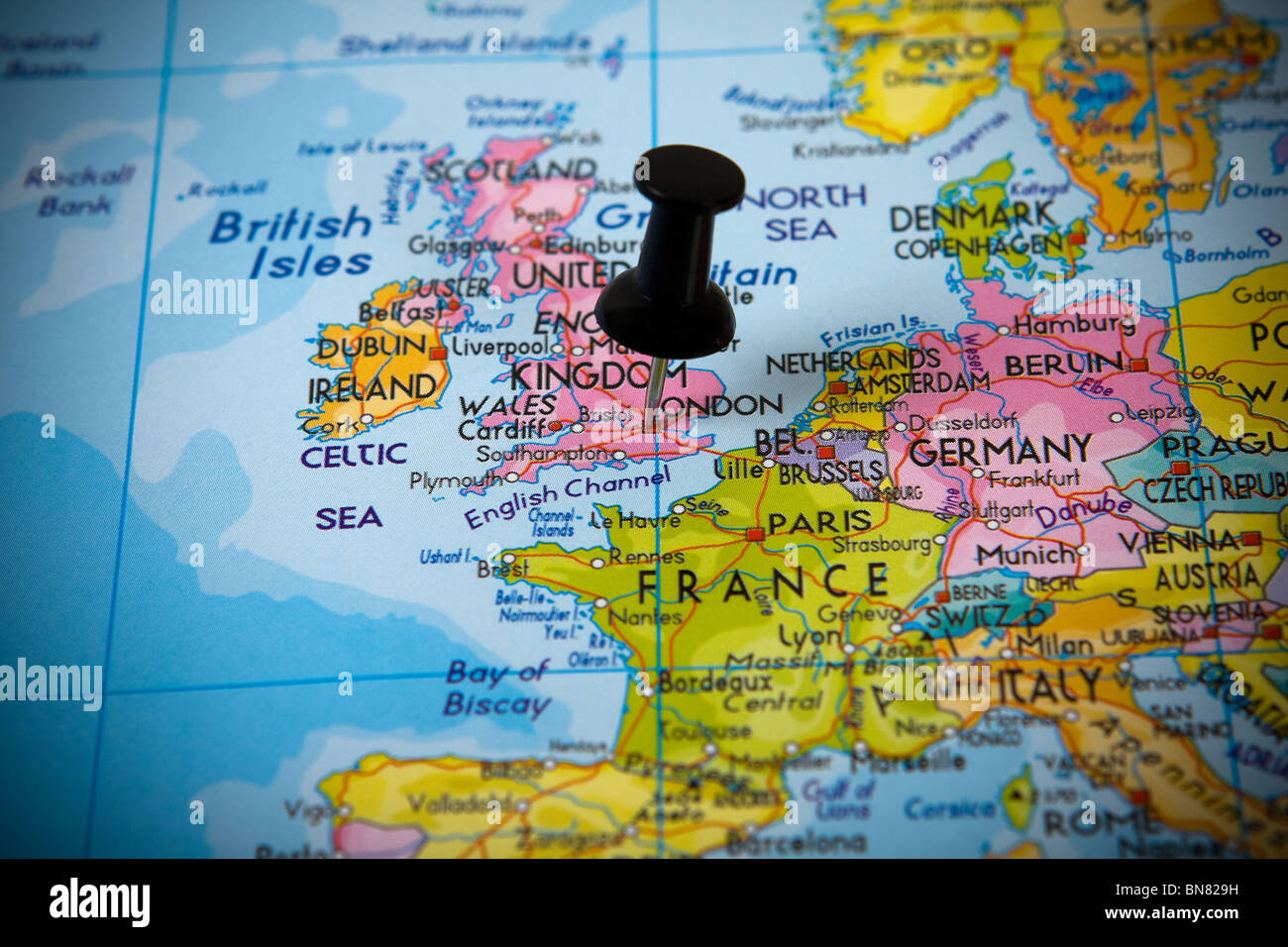 Map Pointing Of Europe Small Pin Pointing On London (Uk) In A Map Of Europe Stock Photo - Alamy