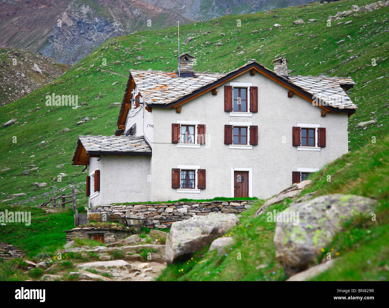 shelter on italian alps gran paradiso Stock Photo