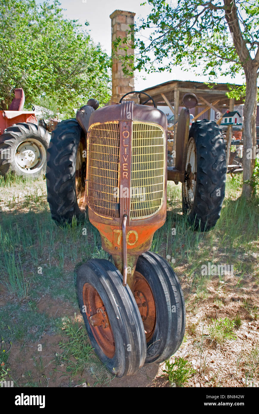 Tractors delight the eye of occasional passersby in a private residence