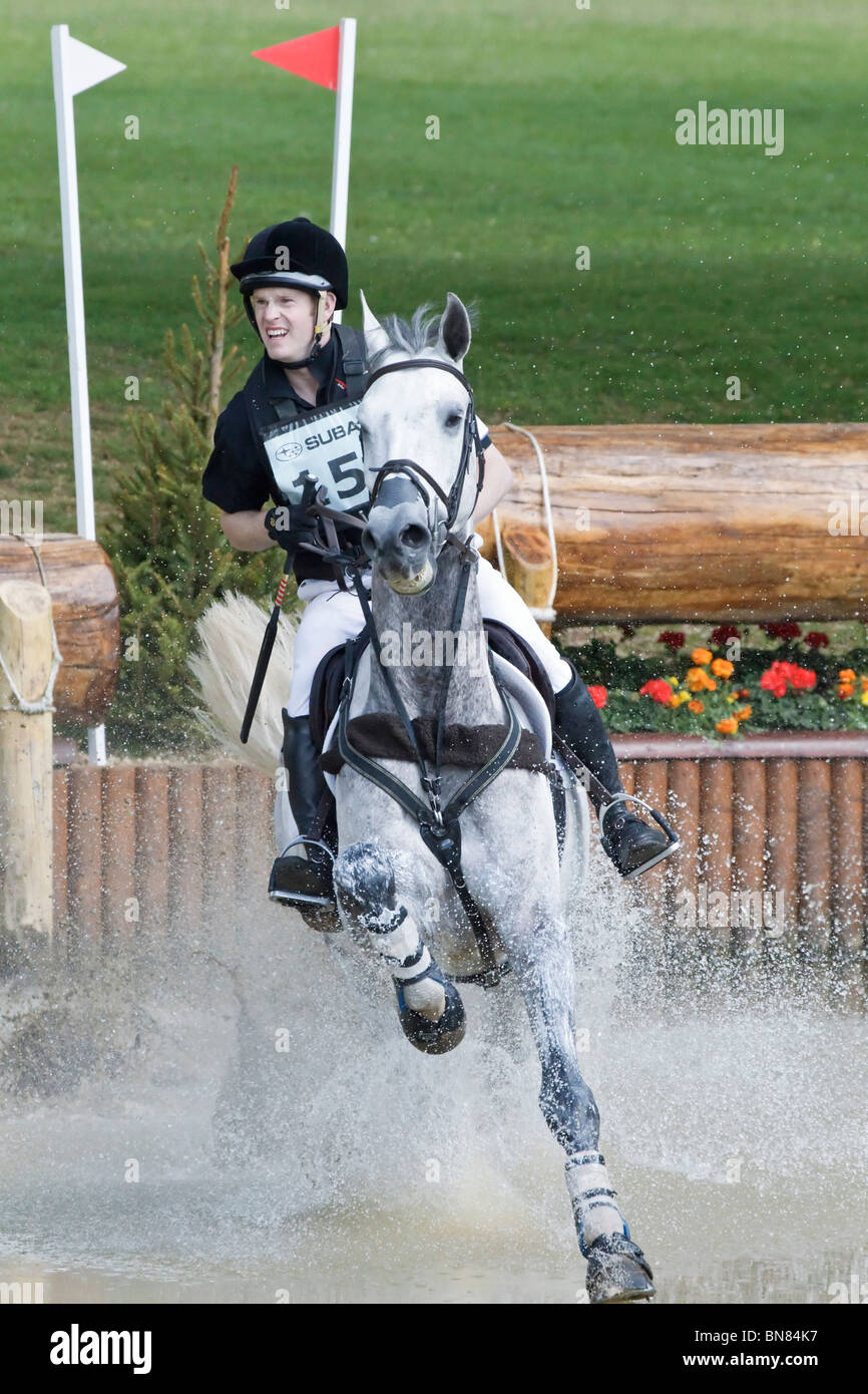 Houghton Horse Trials Rider and horse on Xcountry course Stock Photo