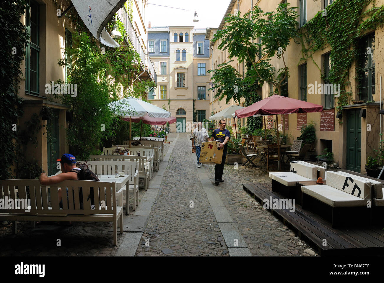 Kunsthof, galleries, studios and cafes in Oranienburgerstrasse 27, backyard in Mitte, Berlin, Germany, Europe Stock Photo