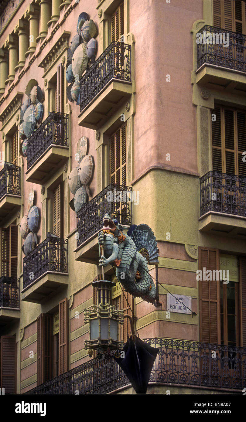 Dragon Umbrella Sign Casa Bruno Quadros Las Ramblas Barcelona Catalonia Spain wall Stock Photo