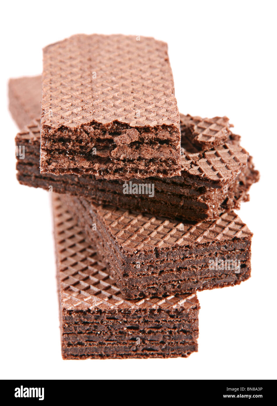 Chocolate brown waffle closeup on white Stock Photo