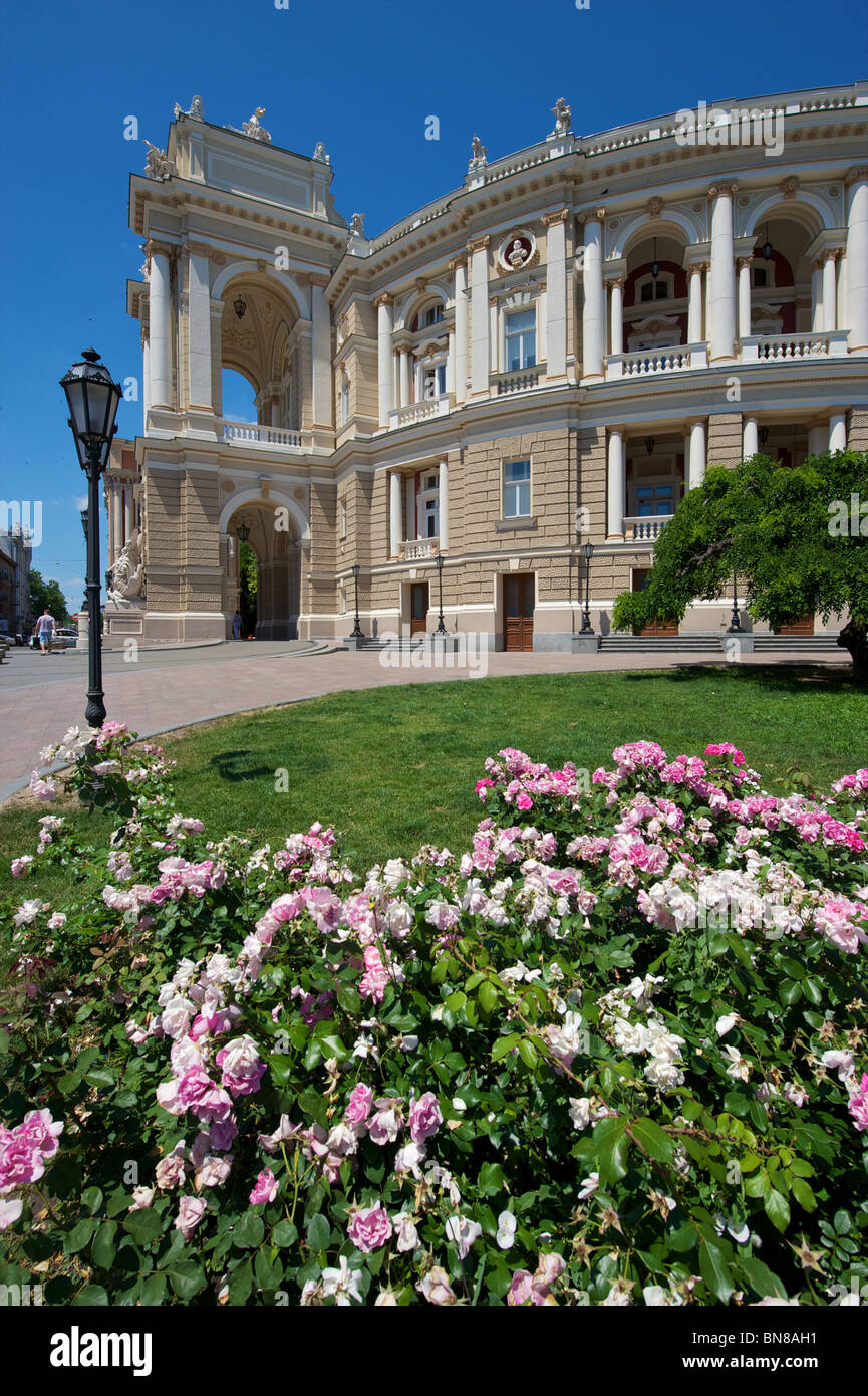 Odessa Opera House with flowers in front Stock Photo