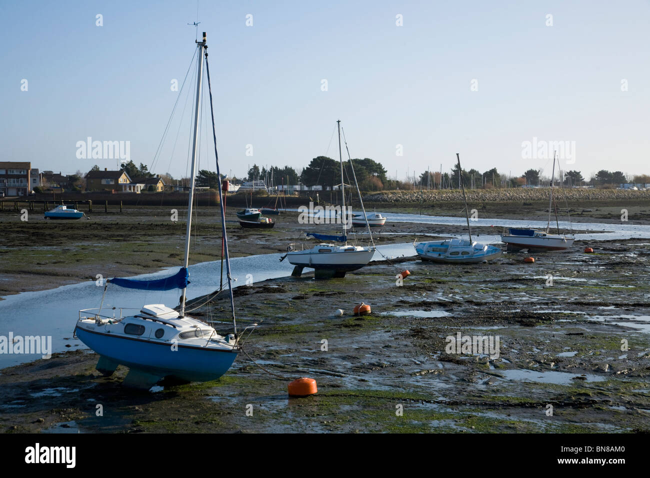 View in Emsworth of Chichester Harbour at low tide. Emsworth. Hampshire
