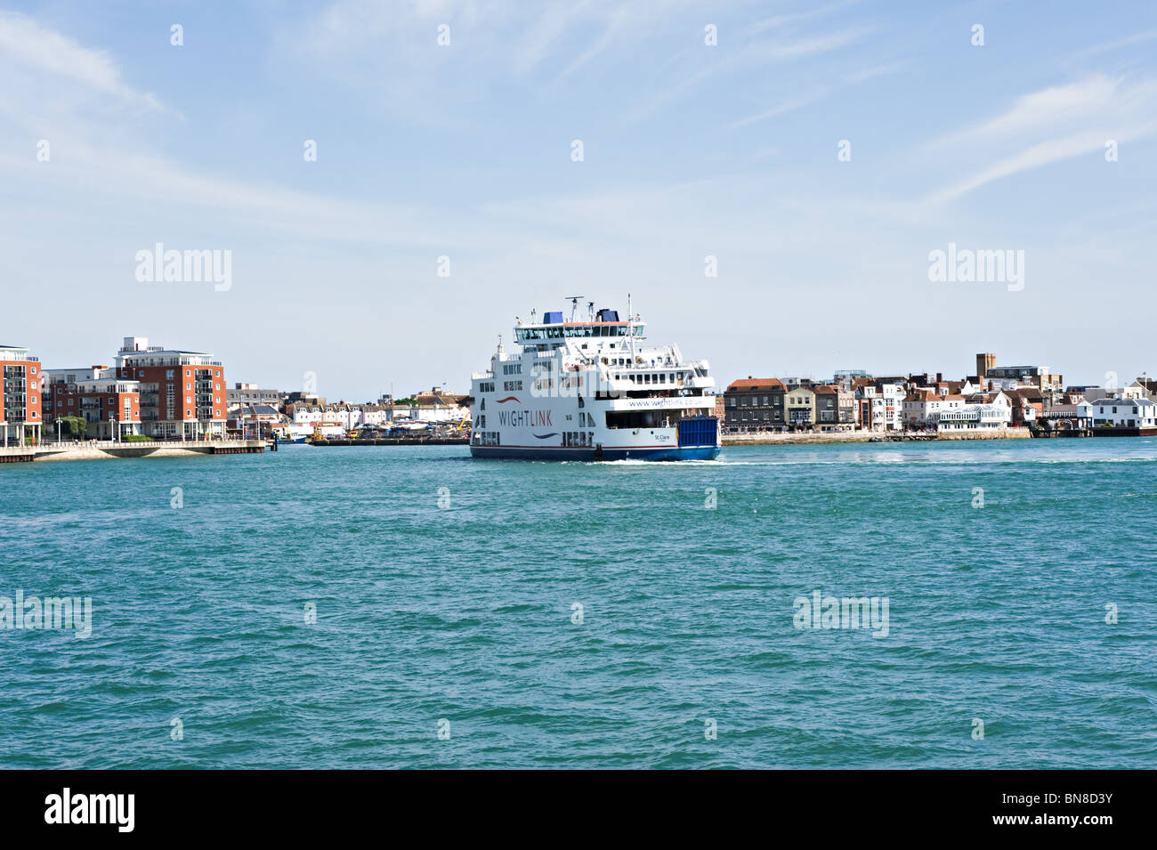 The Wightlink Car and Passenger Ferry St.Clare Approaching Portsmouth Harbour River Solent Hampshire England United Kingdom Stock Photo