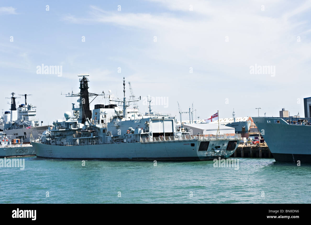 British Royal Navy Warship Type 23 Frigate HMS Lancaster F229 Docked at