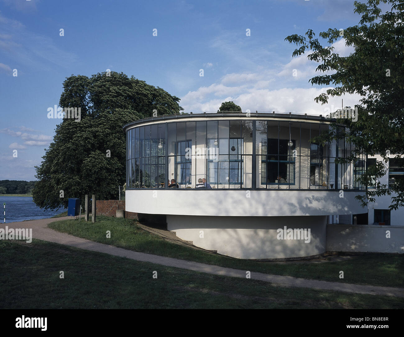 Kornhaus Dessau Germany. Bauhaus beer and dance hall on the Elbe by Carl Flieger assitant of Walter Gropius. Stock Photo