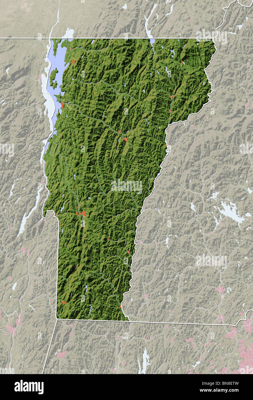 Vermont, shaded relief map Stock Photo Alamy
