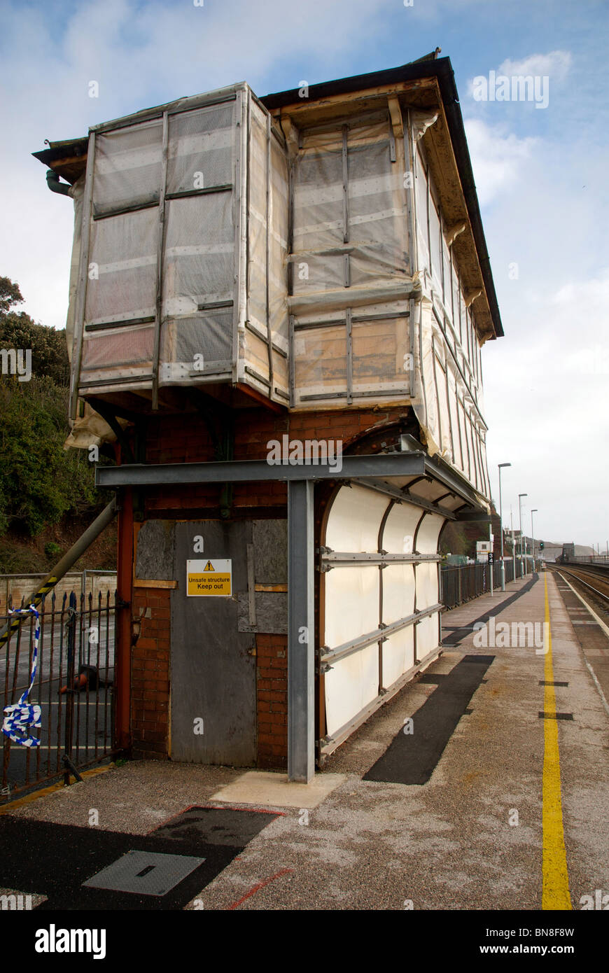Dawlish Devon UK Sea Beach Railway Old Signal Box Station Stock Photo