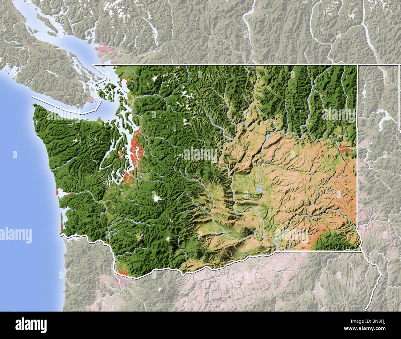 Washington Shaded Relief Map Stock Photo Alamy