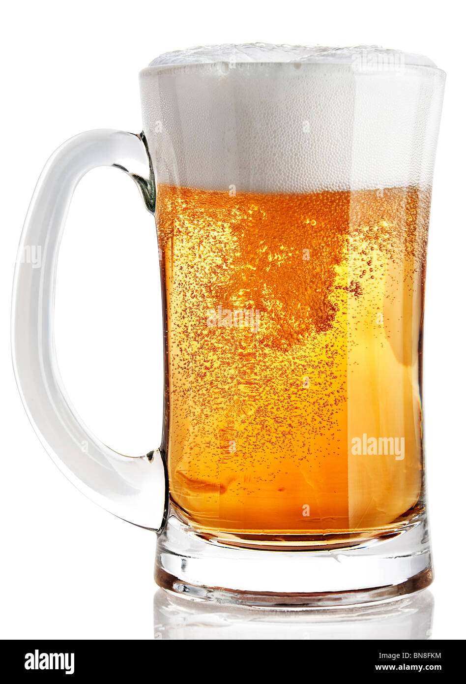 Lager beer closeup in glass dishware with handle Stock Photo