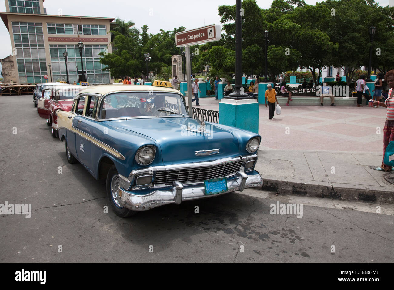 classic american 1950s car used as a taxi in cuba. Stock Photo
