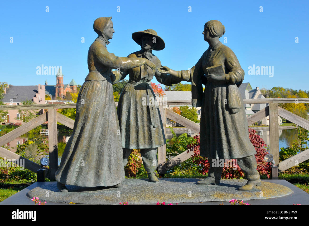 Statue of Susan B Anthony Amelia Bloomer and Elizabeth Cady Stanton Seneca Falls New York Stock Photo