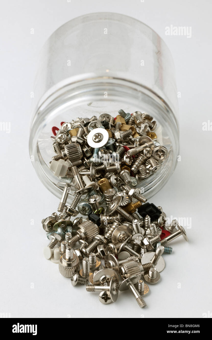 Jar of assorted screws Stock Photo