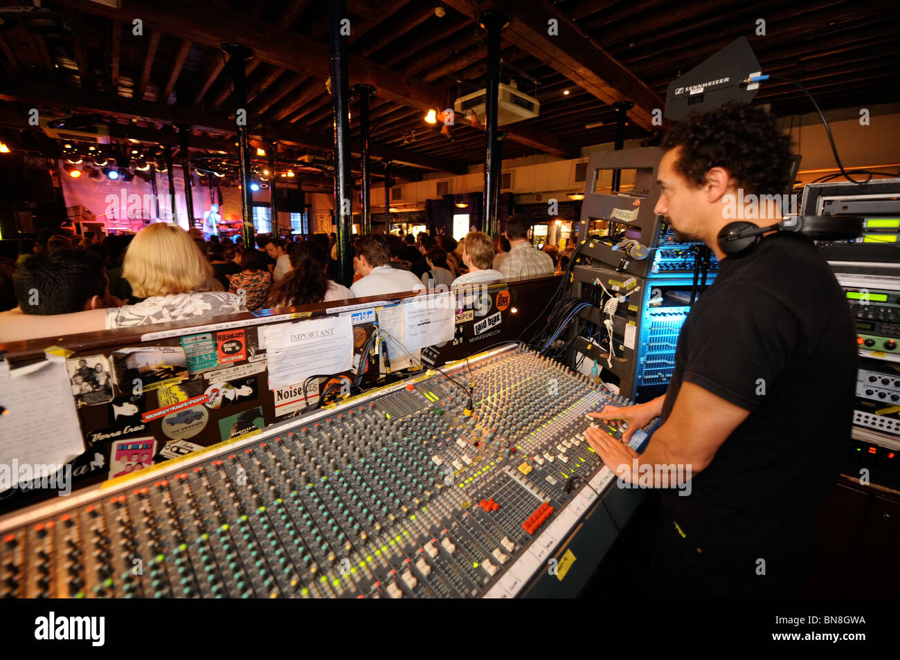 The mixing desk at The Fleece live music venue during a performance by