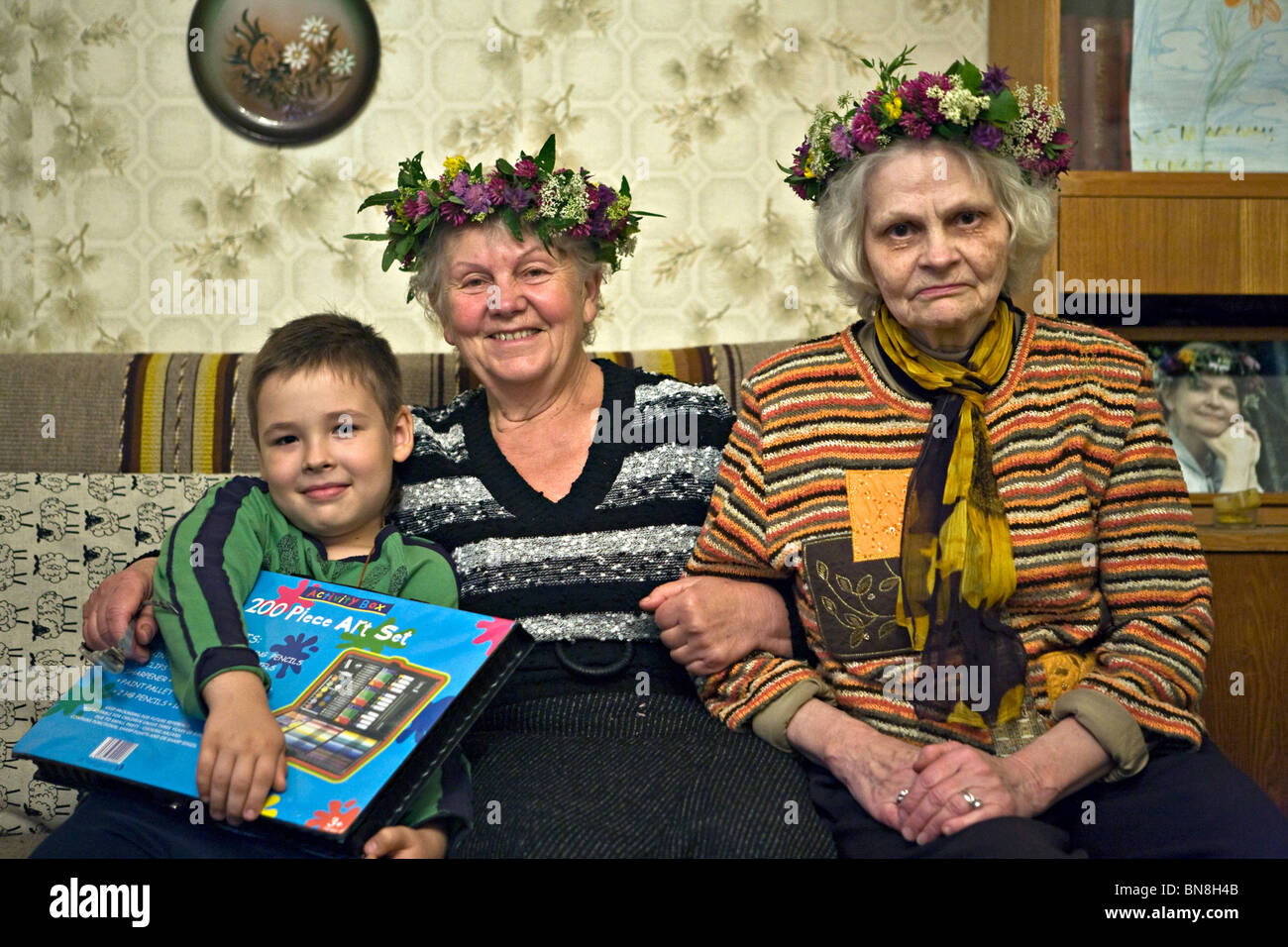 Latvians celebrate summer solstice at home Stock Photo
