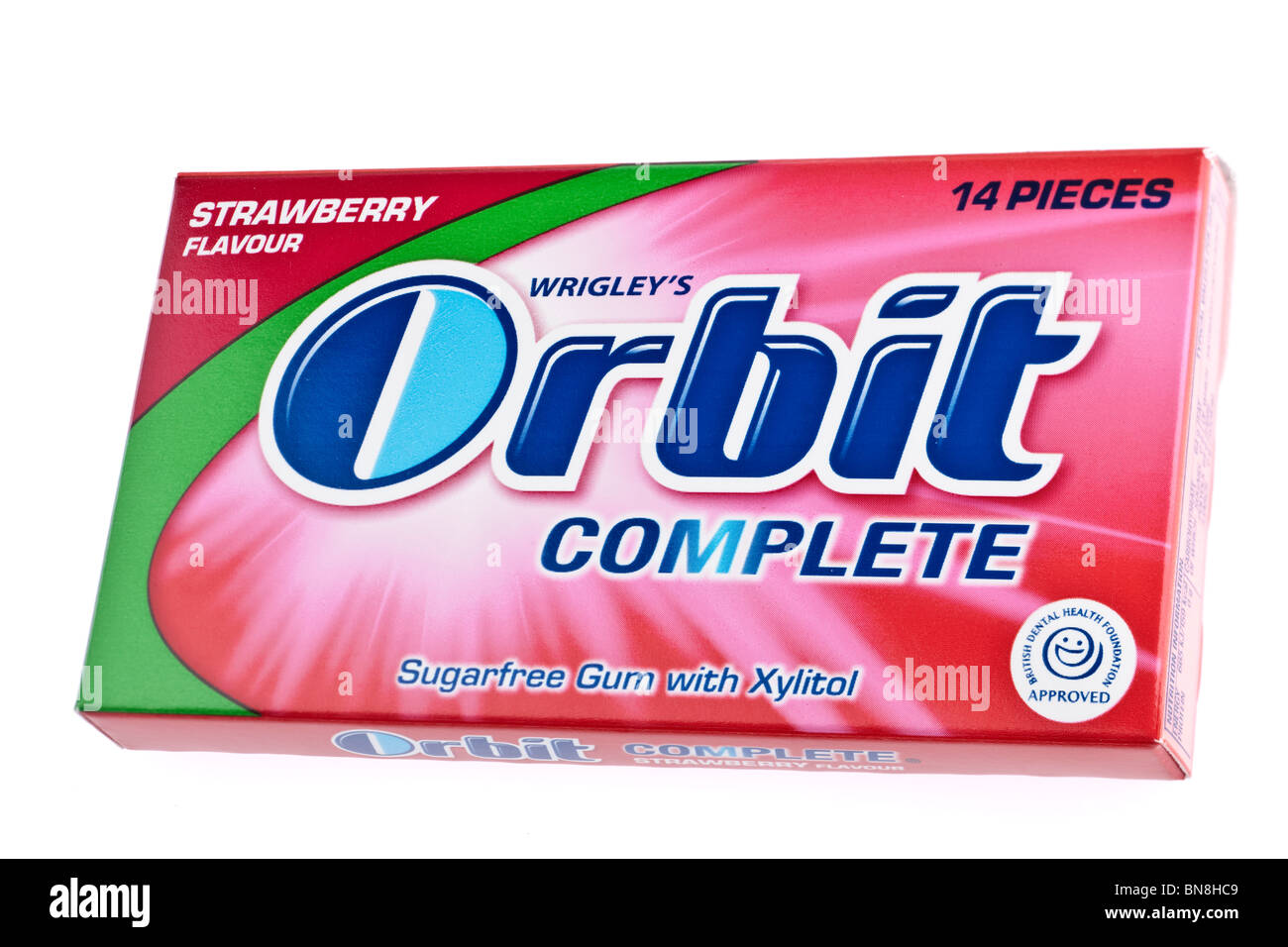 Packet of Wrigleys strawberry flavour complete sugarfree chewing gum with xylitol Stock Photo