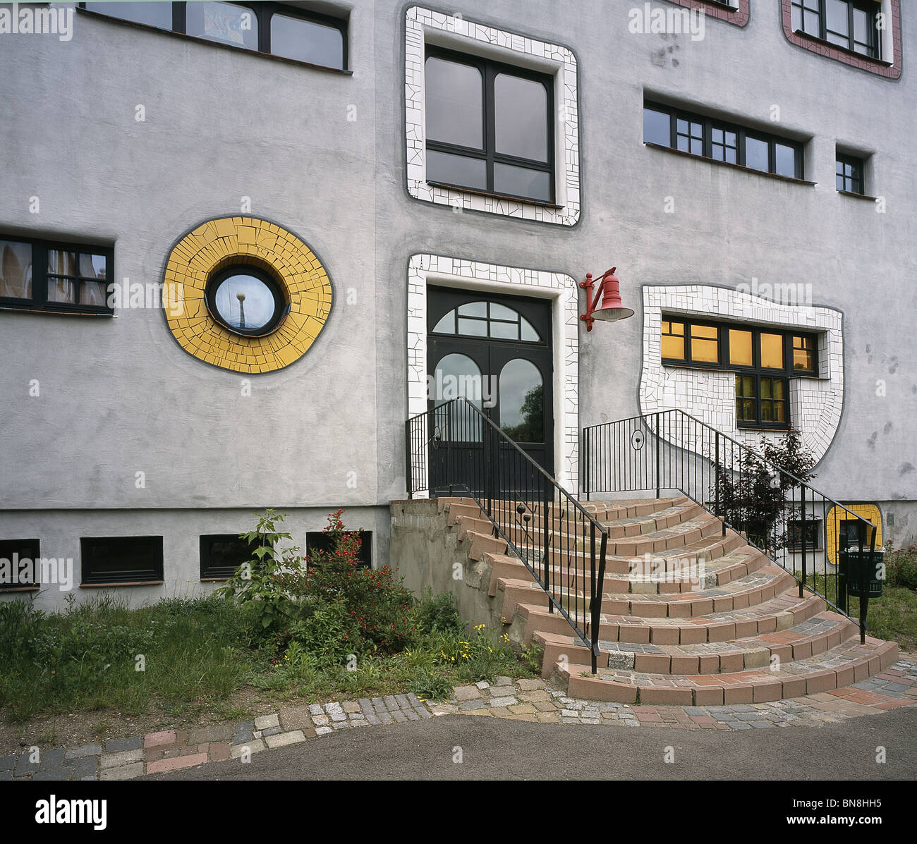 Hundertwasserschule. In 2000 Hundertwasser carried out remodelling of the Martin Luther Gymnasium, Wittenberg, Germany Stock Photo