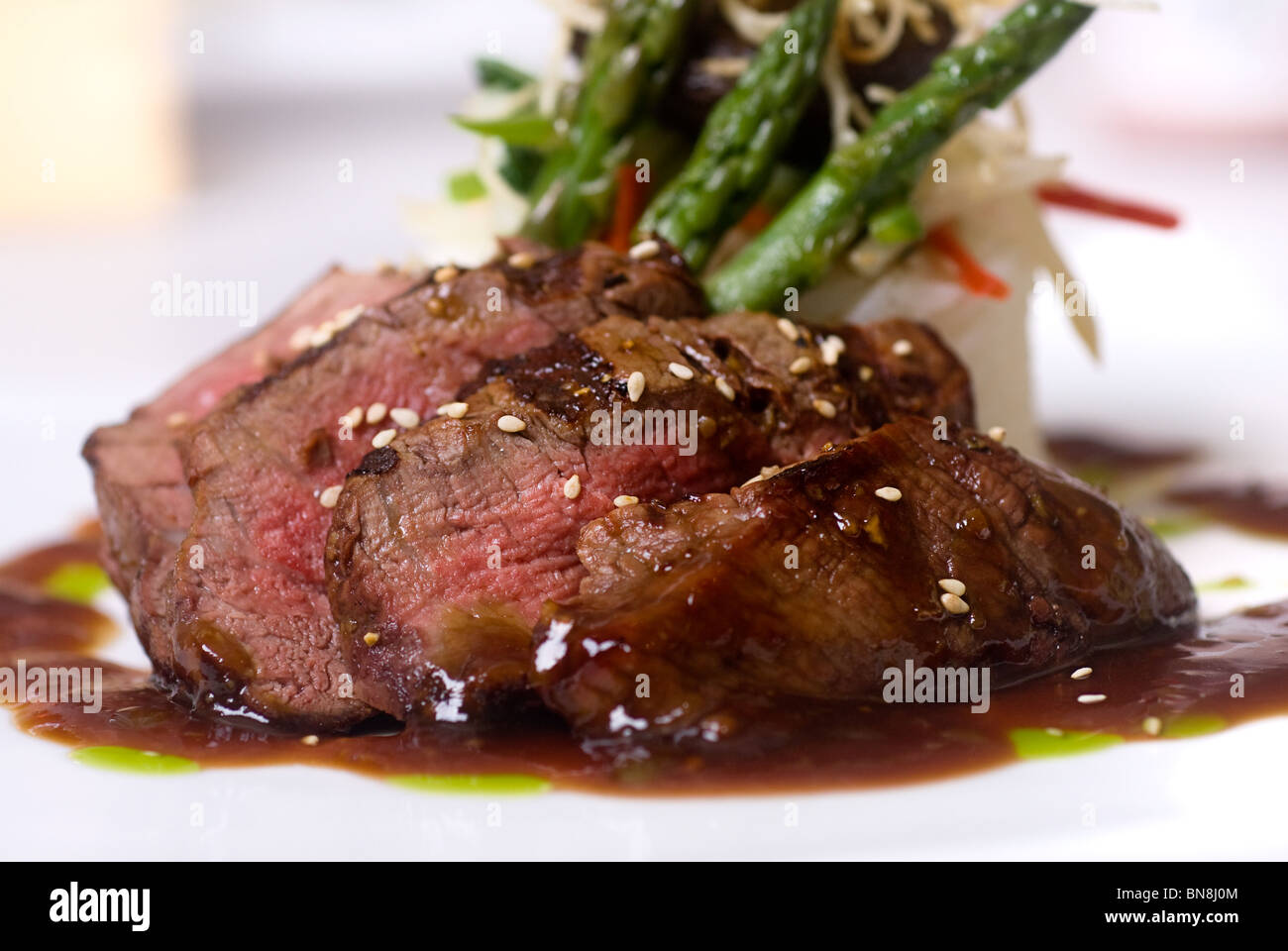 Fine dining restaurant meal of fillet mignon Stock Photo