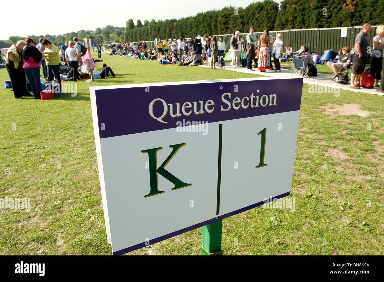 Queue section sign in Wimbledon Park during the Wimbledon Tennis ...