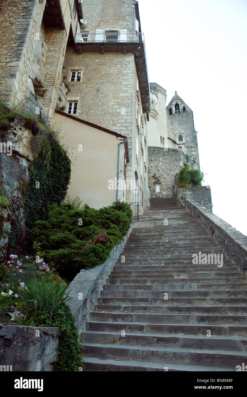 Steep steps Big stairs at Pilgrimage site Rocamadour, Departement Lot, Midi  Pyrenees, South West France France, Europe Stock Photo - Alamy