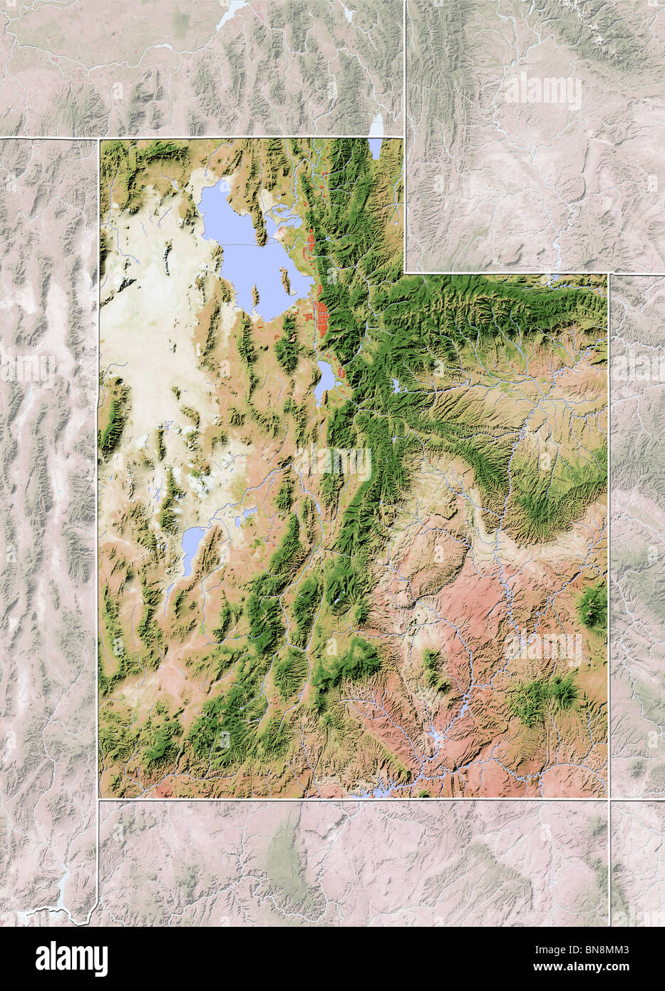 Utah, shaded relief map. Stock Photo