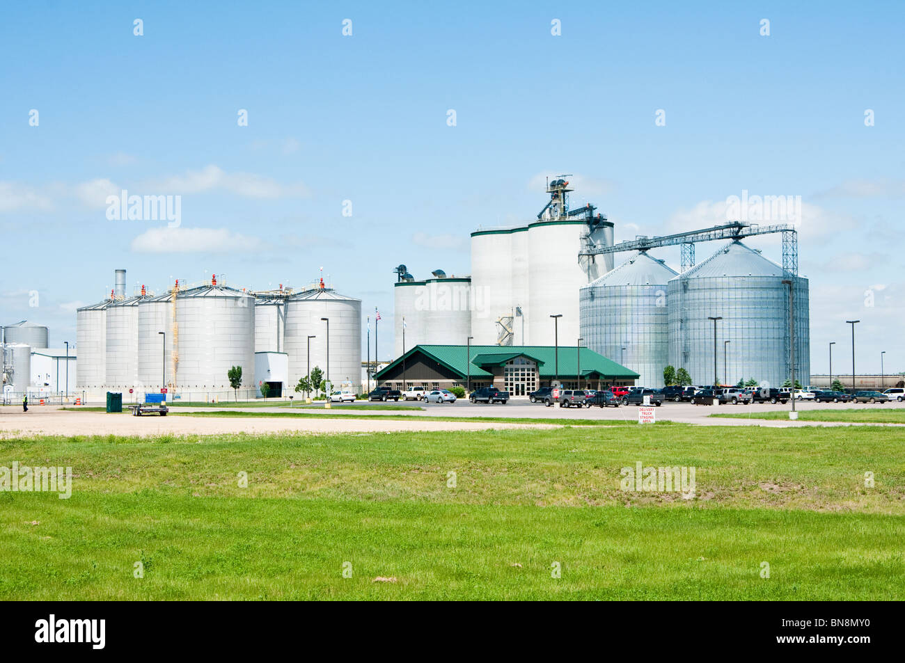 An ethanol processing plant in South Dakota with an office building in