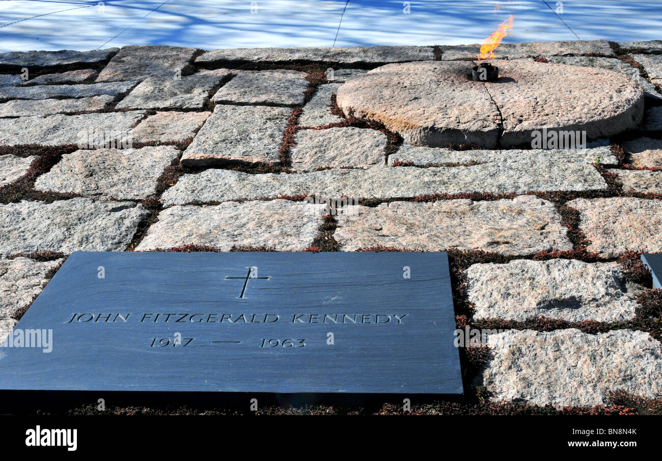 The eternal Flame at John F. Kennedy grave site in Arlington Cemetery Stock Photo