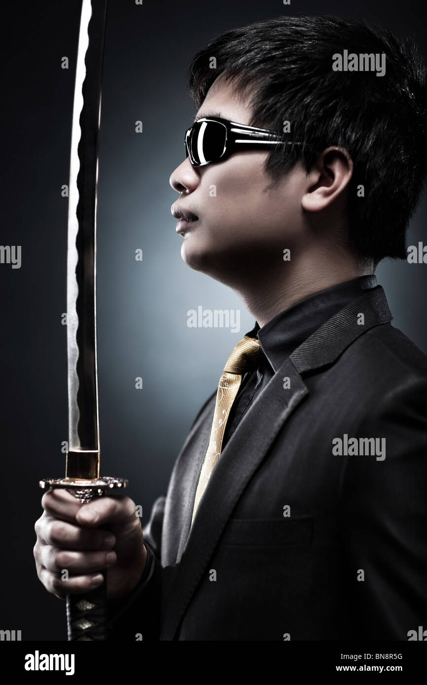 Cool japanese with samurai sword fashion. Stock Photo