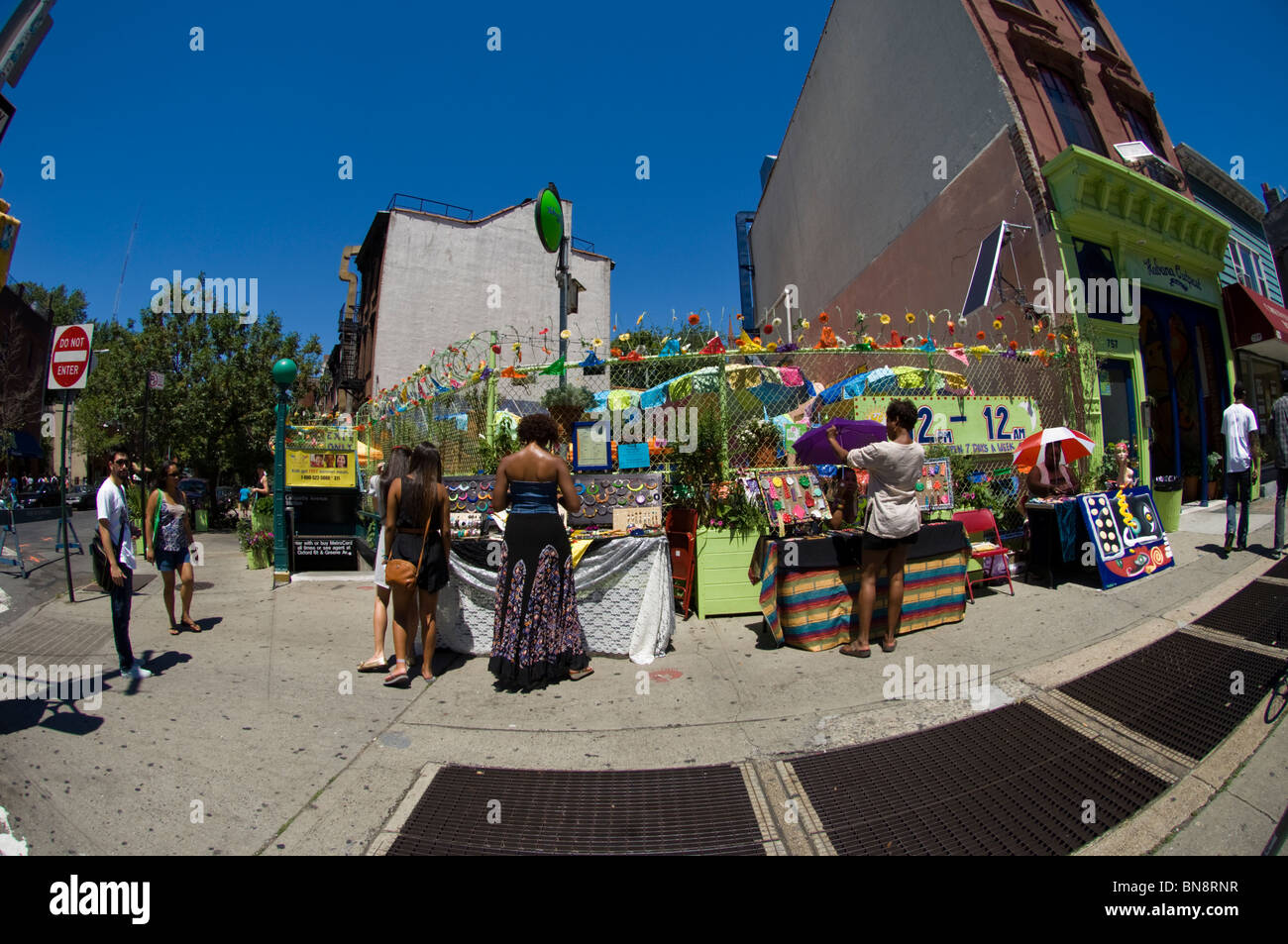 People shop at street vendor stalls in the neighborhood of Fort Greene in Brooklyn in New York Stock Photo