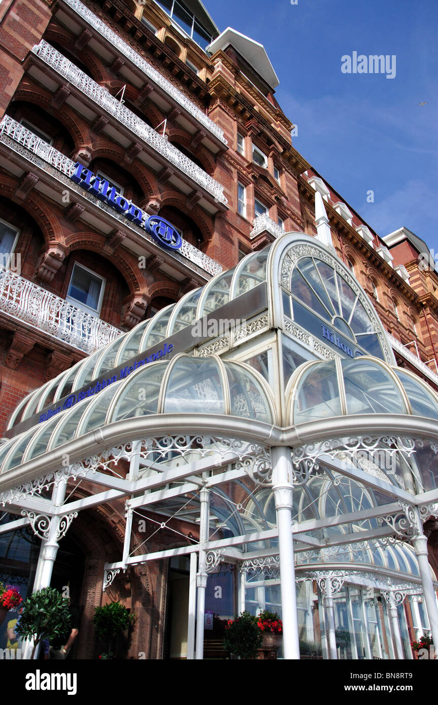 Glass entrance and facade, Hilton Brighton Metropole, King's Road, Brighton, East Sussex, England, United Kingdom Stock Photo