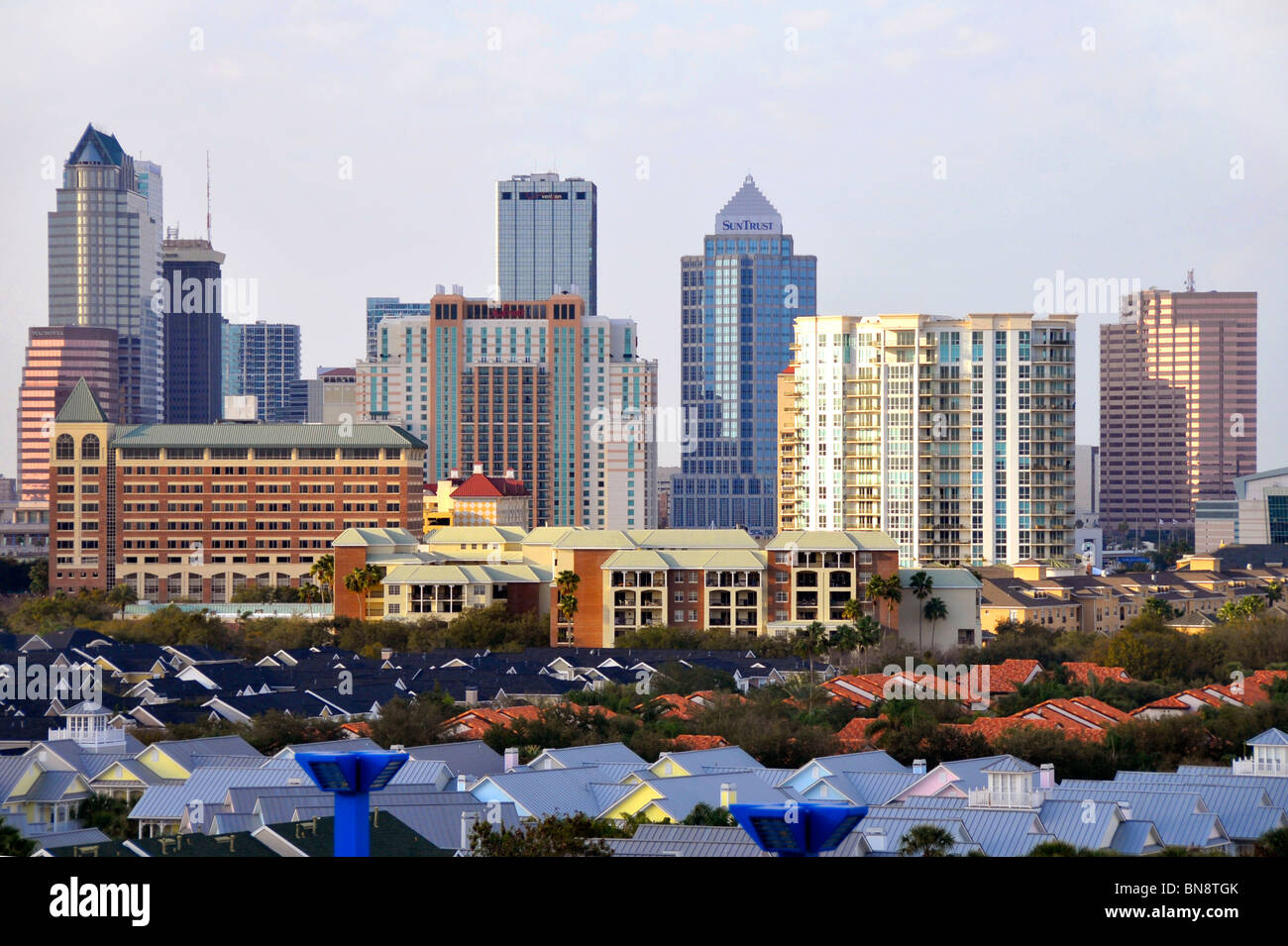 Downtown Tampa Florida Skyline with Residential Homes Stock Photo