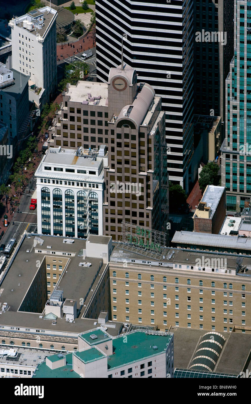 aerial view above high rise buildings Market Street San Francisco California Stock Photo