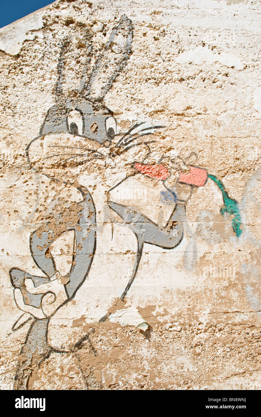 Bugs Bunny adorns the side of a bridge in Corona, New Mexico. Stock Photo