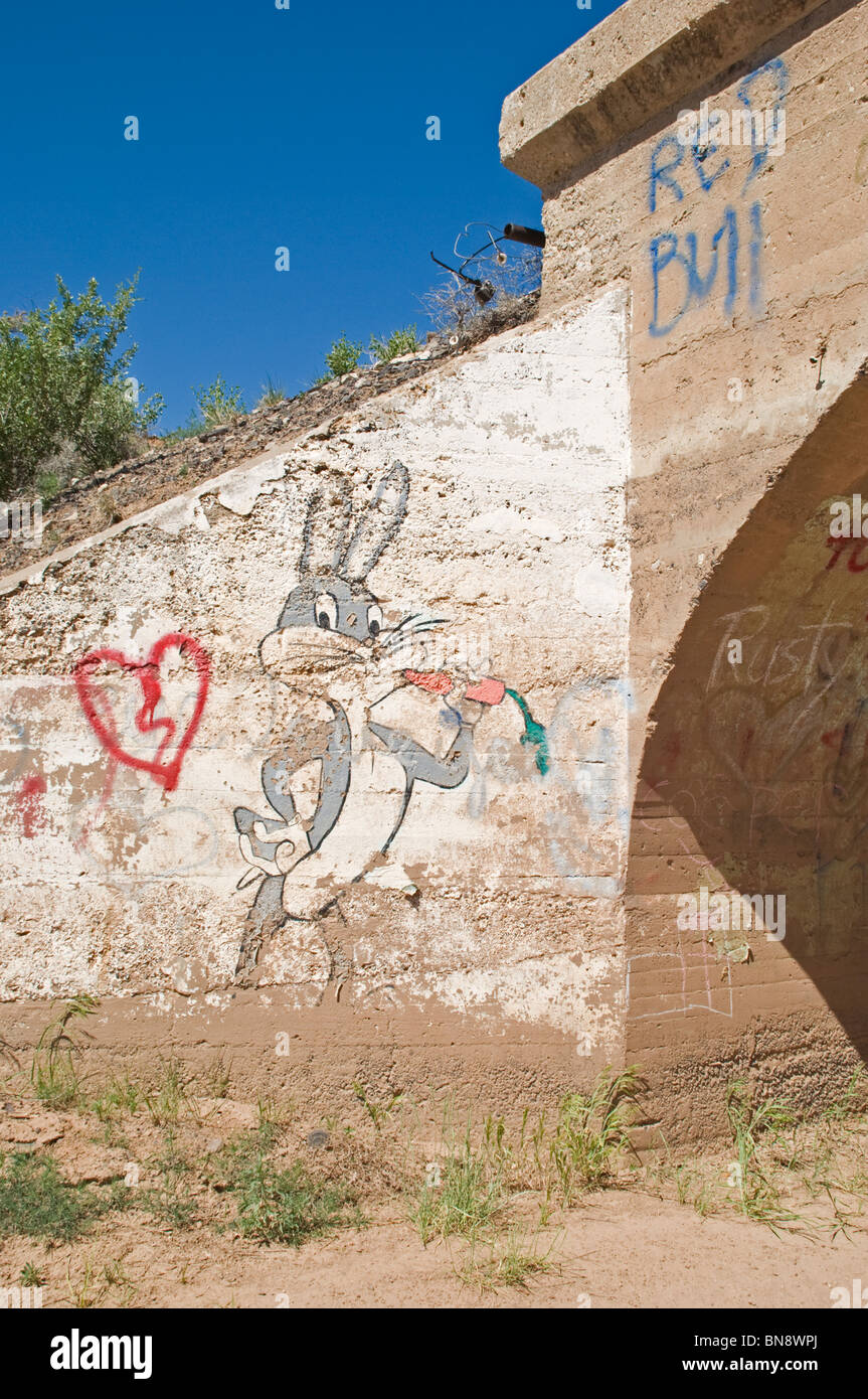 Bugs Bunny adorns the side of an overpass in Corona, New Mexico. Stock Photo