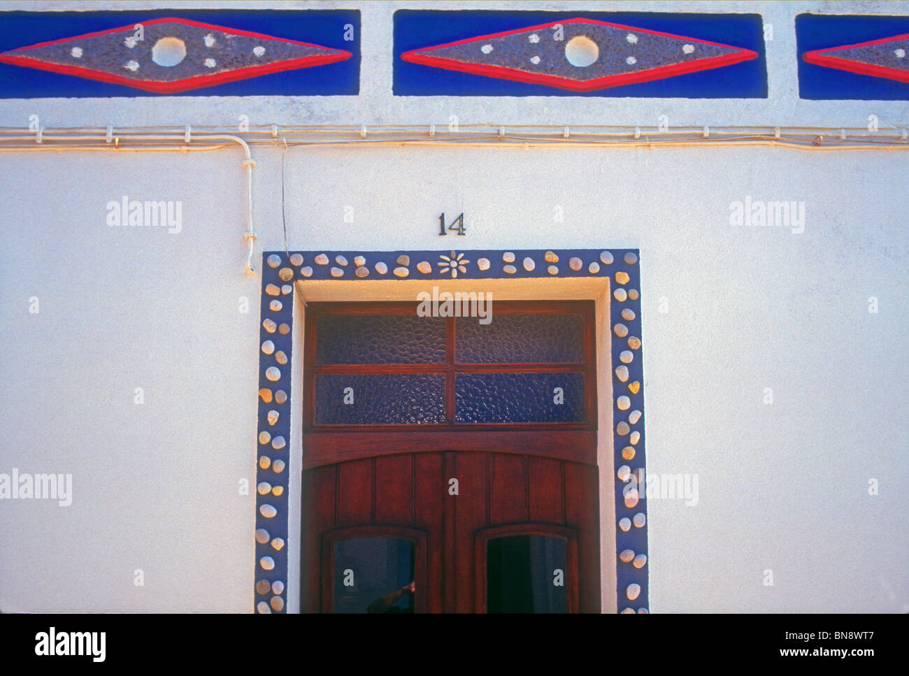 White Blue Red Door And House Trim Design Shells Rocks Color
