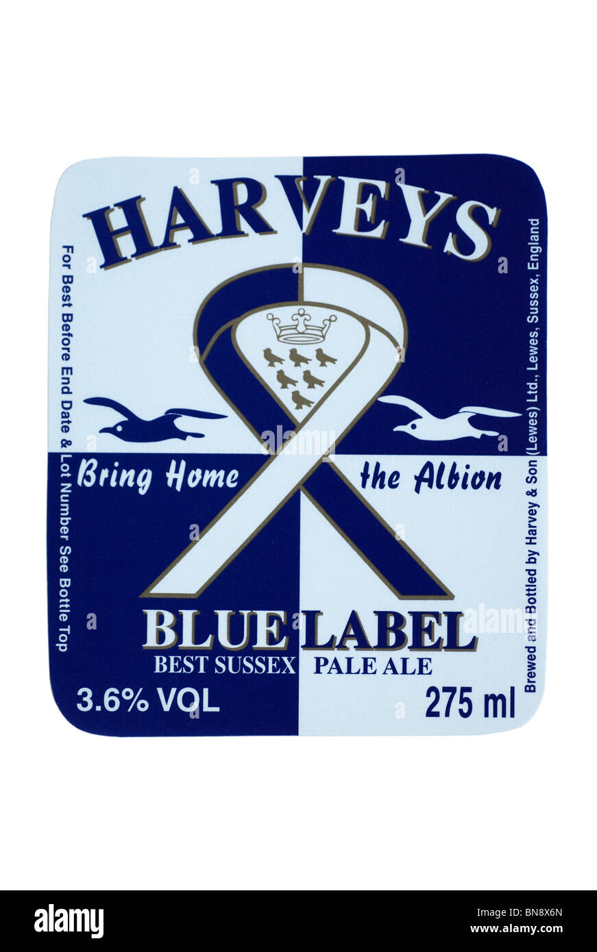 Harveys Blue Label Ale Bottled Beer label. Stock Photo