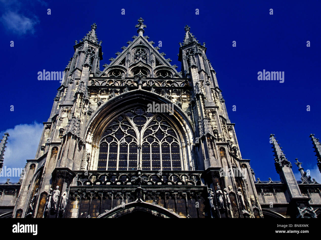 facade, Our Blessed Lady of the Sablon Church, Catholic church, 15th century, architect, Lucas Faydherbe, city of Brussels, Brussels, Belgium, Europe Stock Photo