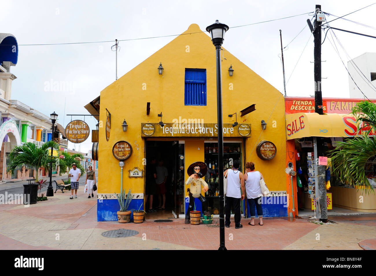 Colorful Tequila Shop near Caribbean Cruise Ship Cozumel Mexico Stock Photo