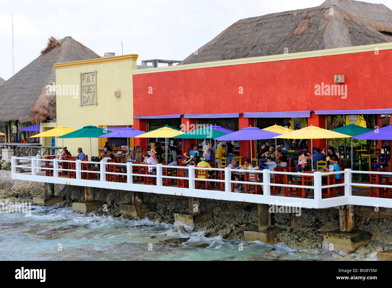Outdoor restaurant near Caribbean Cruise Ship in Puerta Maya and Cozumel  Mexico Stock Photo - Alamy