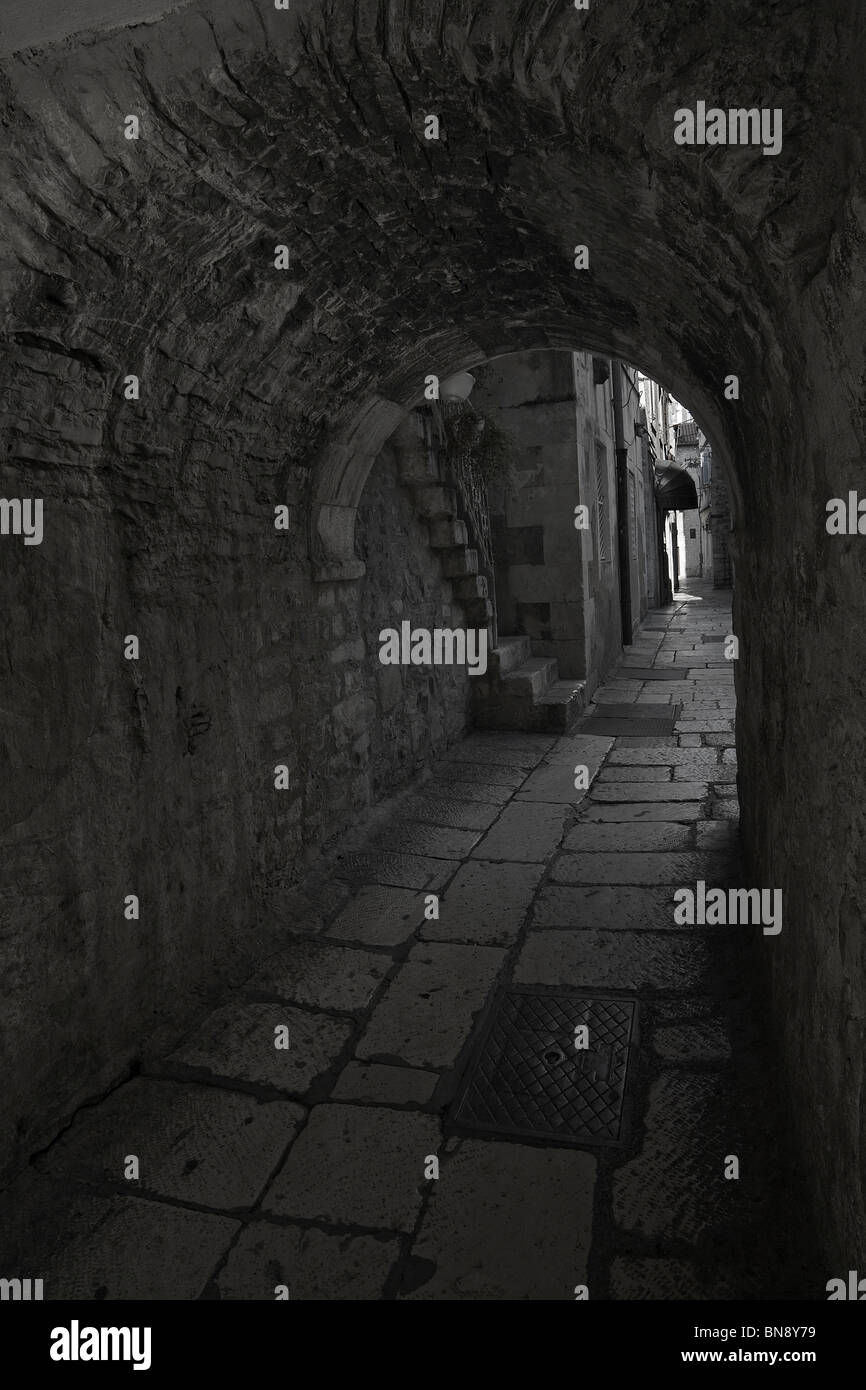 A Dark, Narrow Passage In The Ancient Roman Ruins Of Diocletian's 