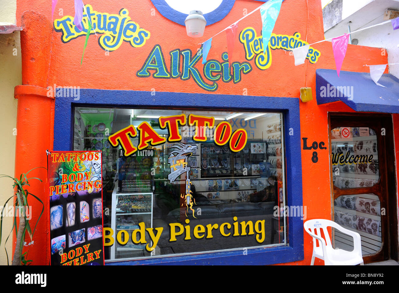 Tattoo and body piercing Shop near Caribbean Cruise Ship in Cozumel Mexico  Stock Photo - Alamy