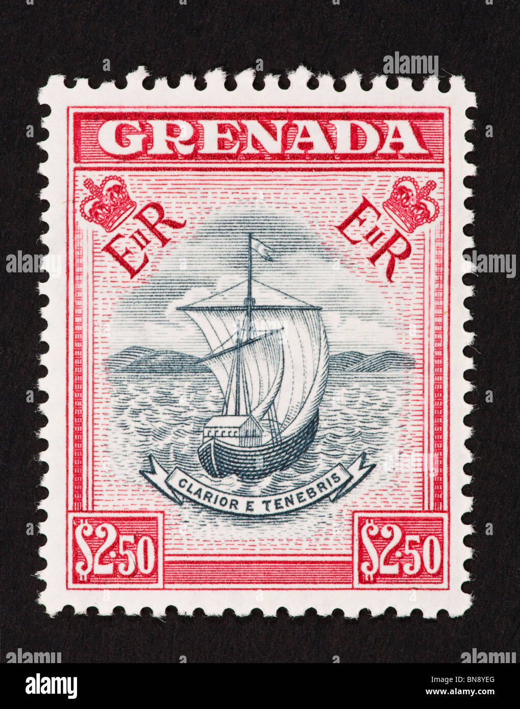 Postage stamp from Grenada depicting the seal of the colony. Stock Photo