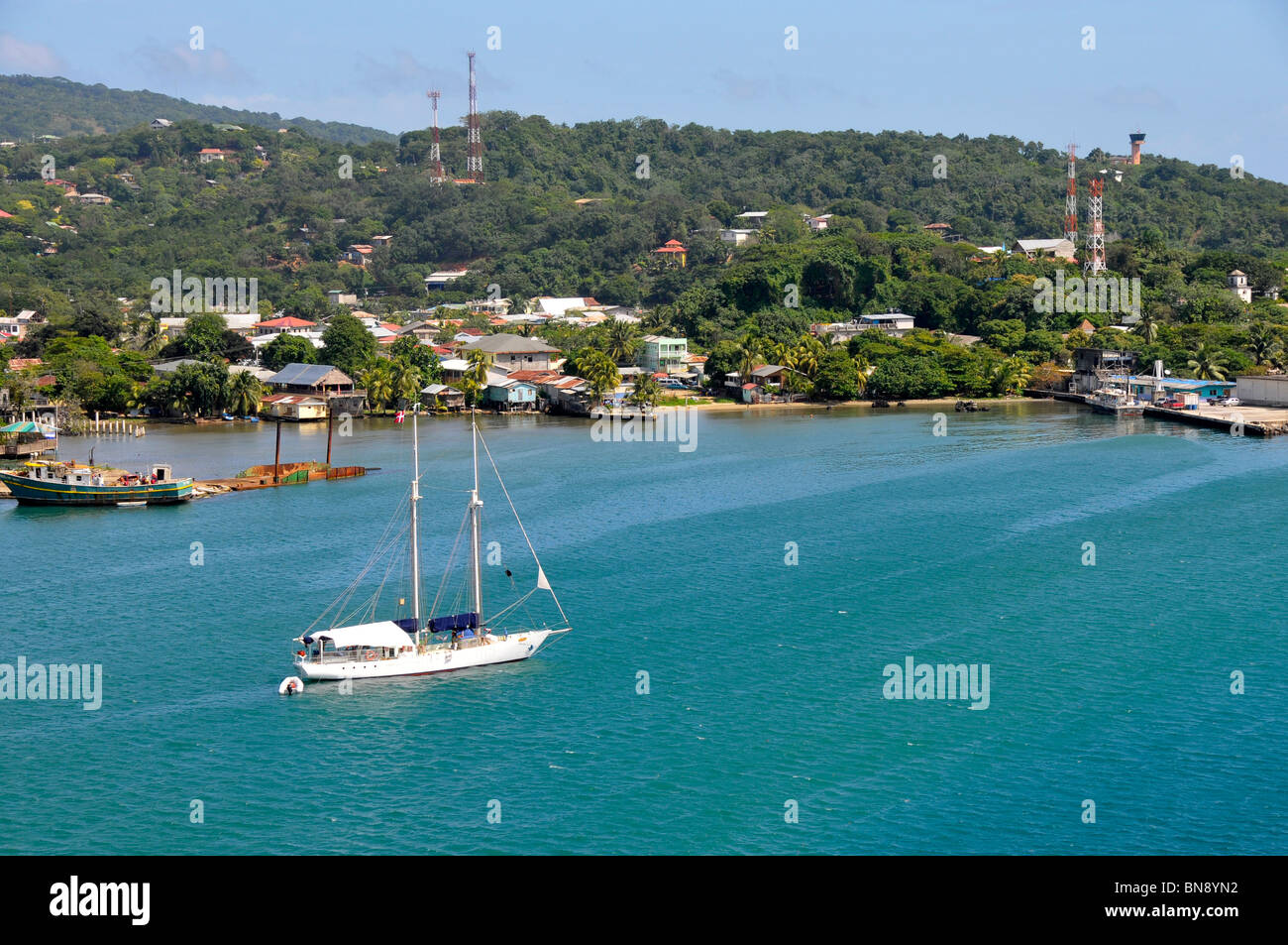 Honduras Isla Rota Sailboat in harbor area Isla Roatan Honduras Central America Stock ...