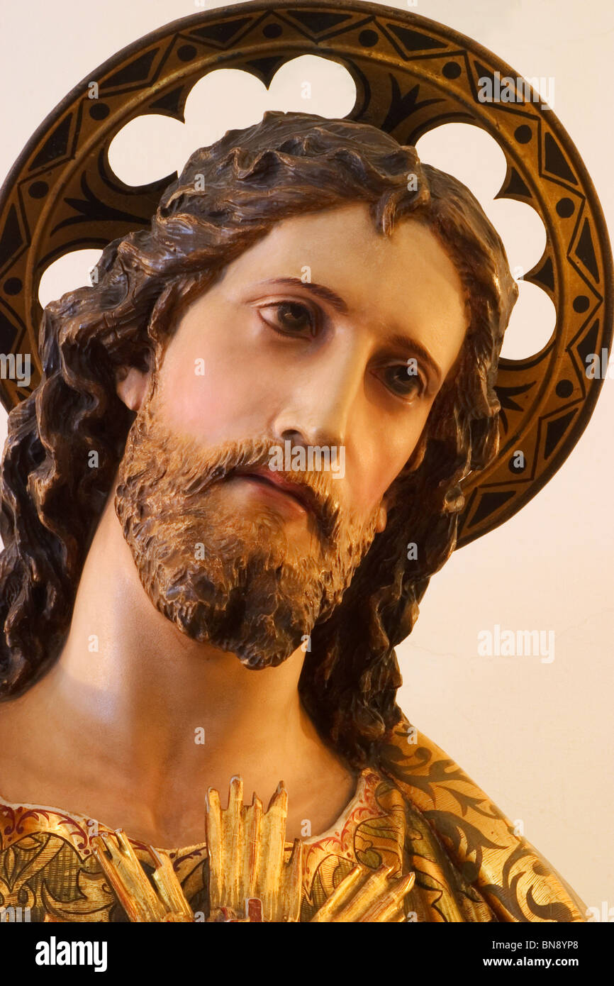 Jesus christ - wood statue - head Stock Photo