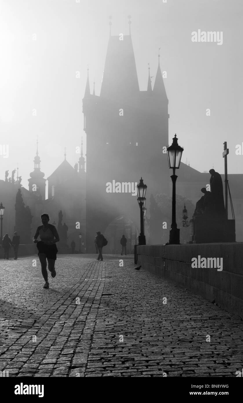 charles bridge in morning - prague Stock Photo