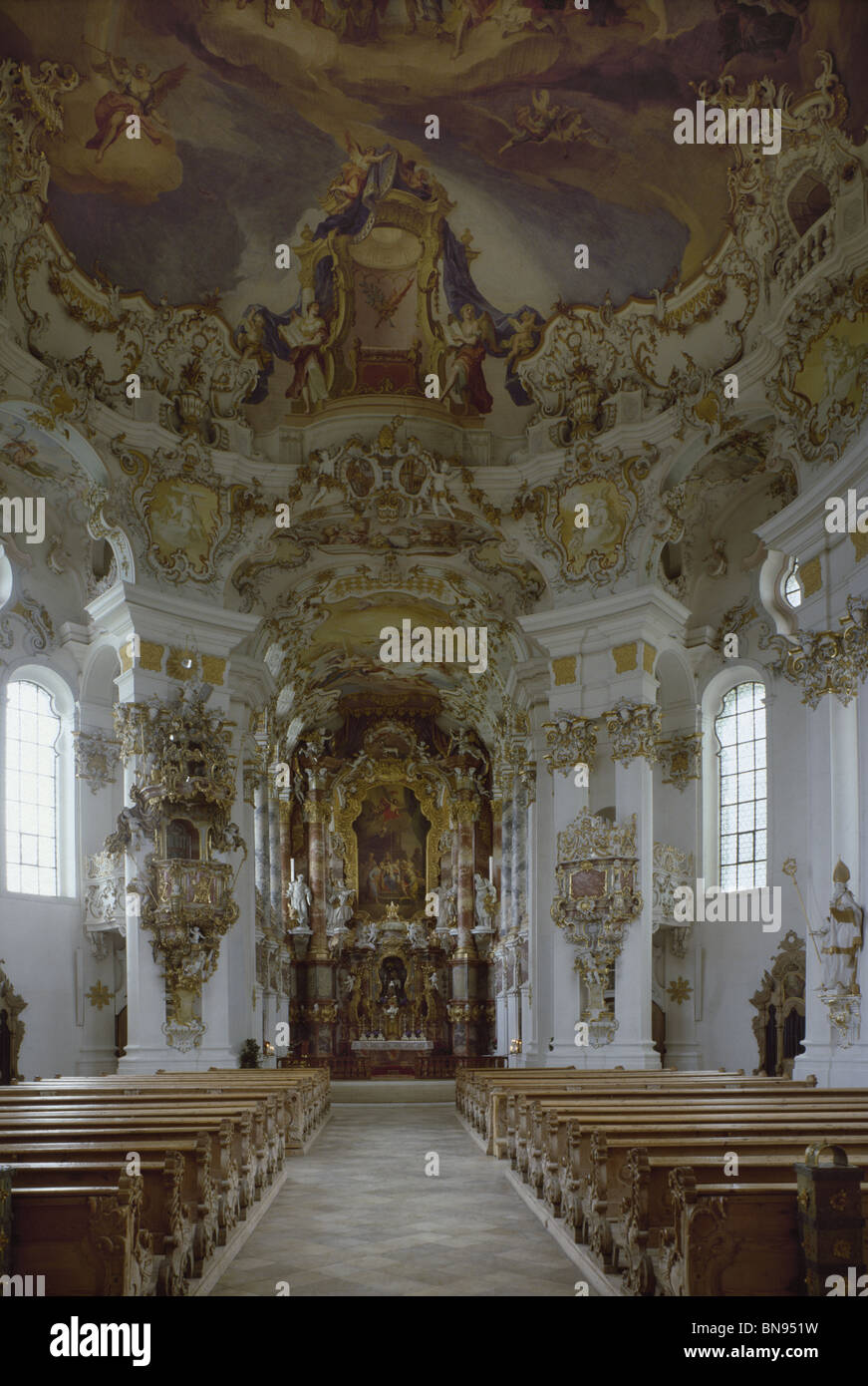 Wieskirche, Pilgrimage Church of Wies, Bavaria. Rococo church with oval nave by Dominikus Zimmermann, 1744-54. Stock Photo